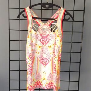 Small Lucky in Love tennis top in multi neon orange pink yellow on white